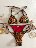 Leopard Print Bikini Set with Flower Charm