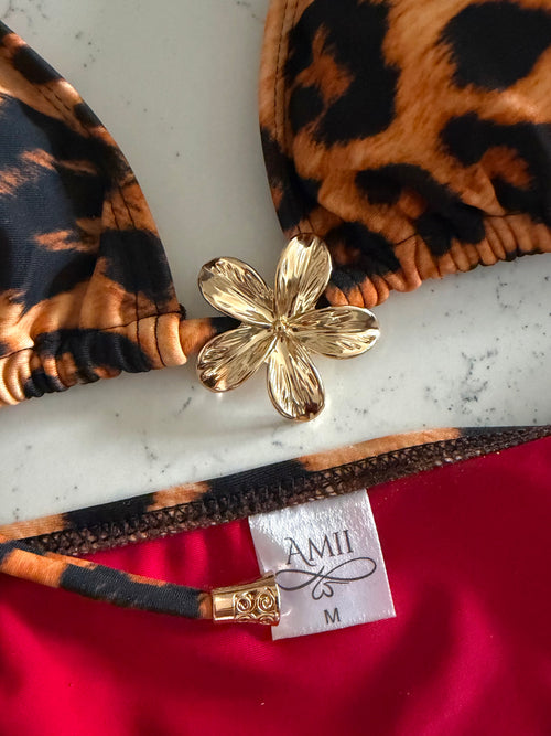 Leopard Print Bikini Set with Flower Charm